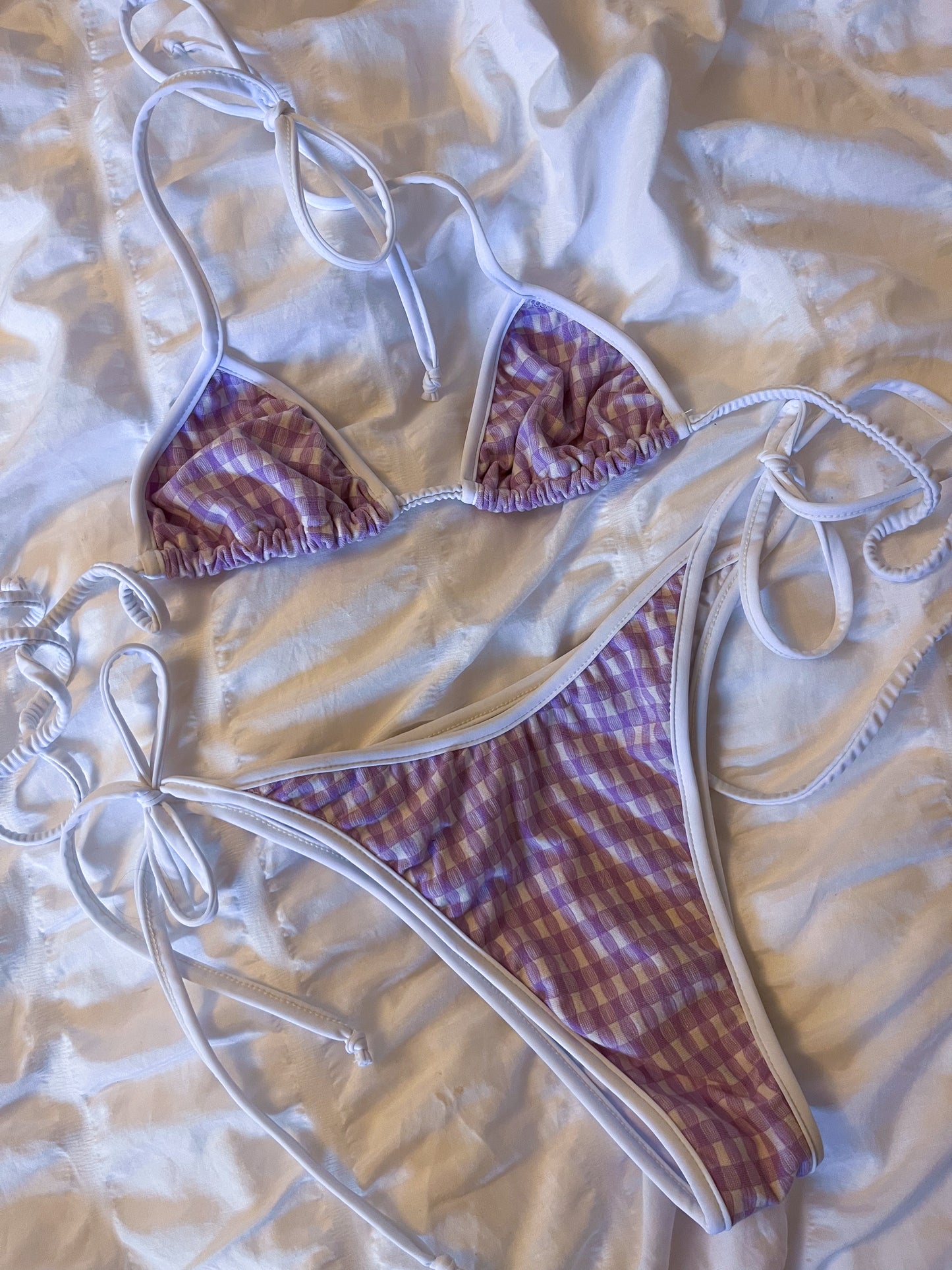 Purple Picnic Tie Side Bikini